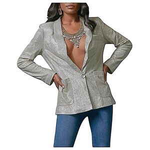 FLASH SALE OnTwelfth Blazer Metallic Blazer Glistening Silver NEW W TAGS Size S